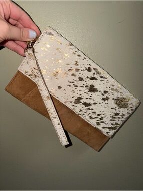Royal Standard Jane Marie Cow Hide Wristlet with gold speckled foil detail
